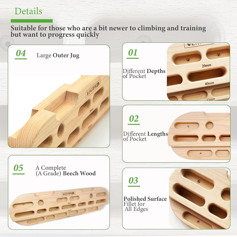 VERTIPEAK Store Wooden Hangboard Rock Climbing, Climbing Fingerboard with Mounting Kit for Bouldering, Finger Strength and Pull Up, Training Board with Adjustable Silicone Depth Spacers or Basic - Image 3